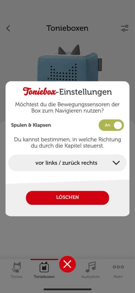 Einstellungen für die Bewegungssensoren der Toniebox